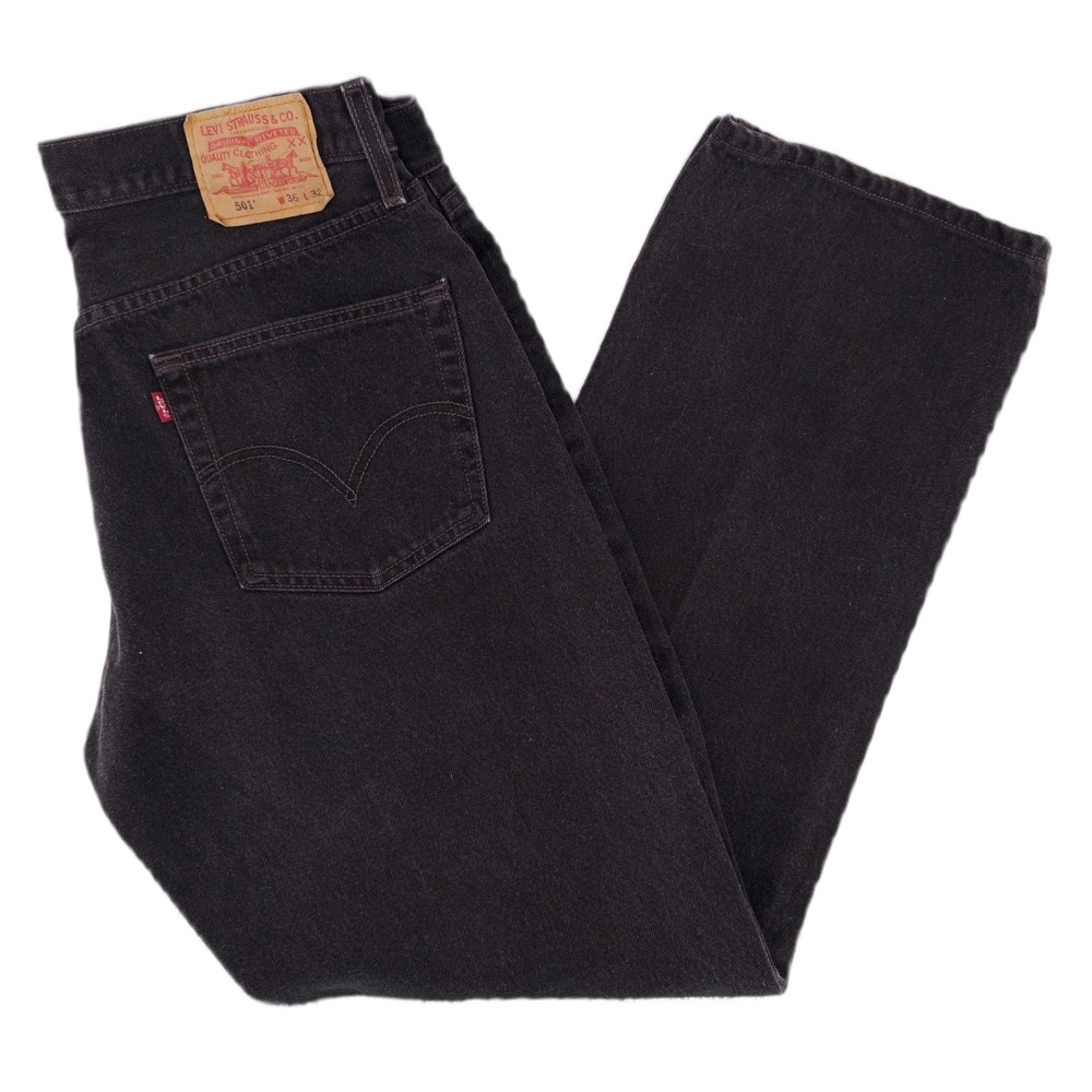 Vintage Levis Mens 36x32 501 Jeans Dark Black Button Fly Red Tab Batwing Denim